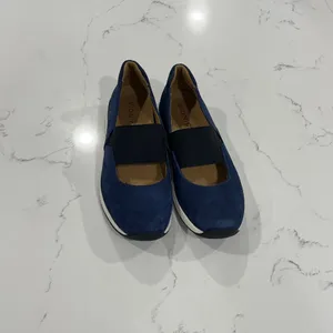 Vionic Navy Suede Slip-On Flats with Black Elastic thumbnail 2