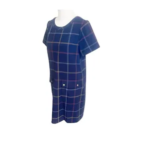 J. Crew Plaid Shift Dress Plaid Pocket Dress Short Sleeve Navy Sz 8 Preppy thumbnail 2