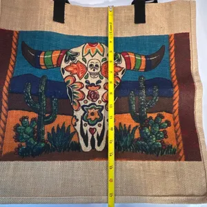 Jute Tote‎ Bag Day of the Dead Skull Cactus Desert Southwestern thumbnail 9