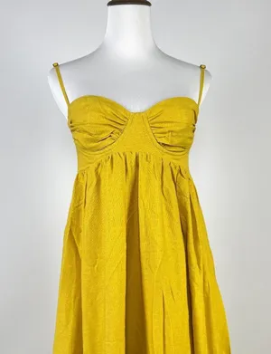 NWT Farm Rio Linen Blend Yellow Sleeveless Maxi Dress Size XS thumbnail 7