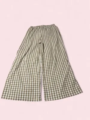 SHEIN Olive Green and White Gingham Wide Leg Pants thumbnail 2