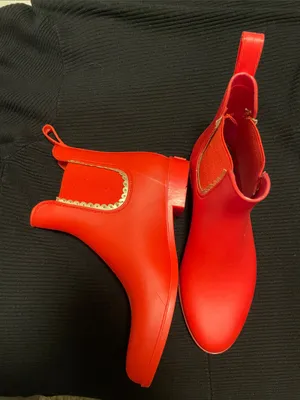 Jack Rogers Red Chelsea Rain Boots with Gold Trim thumbnail 1