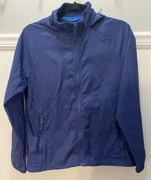 LL BEAN Women's Lightweight Windbreaker Small Nylon Rain Jacket Blue Hidden Hood thumbnail 1