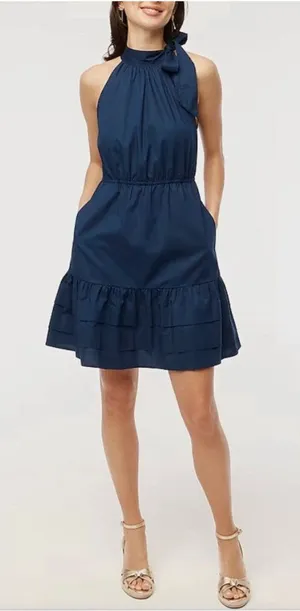J.Crew Sz 8 Poplin Halter Neck Dress, Navy Blue Cute Summer Dress Classic Minima thumbnail 1