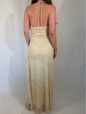 Sparkly Cream White Vintage Halter Neck Ruffle Party Formal Dress thumbnail 3