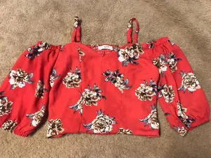 live to be spoiled red cropped off the shoulder tee thumbnail 4