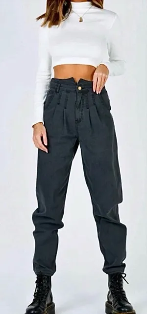 Princess Polly High Waisted Pleat Jeans Washed Black US 4 thumbnail 1