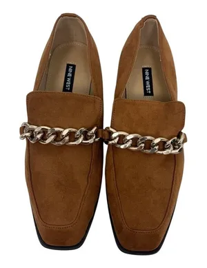 Nine West Oriah Loafer Women's Size 7M Chestnut Square Toe Slip On Chain Career thumbnail 1