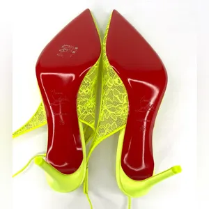 Christian Louboutin Kate 85mm Lace Wraparound Neon Fluo Yellow Pumps EU 38 thumbnail 9