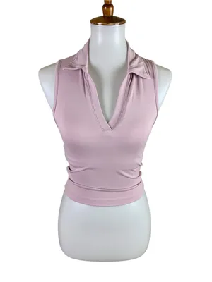 Beyond Yoga Pink Sleeveless Collared V Neck Tank Top XS Stretch Athleisure thumbnail 2