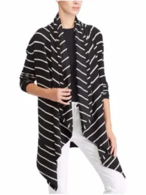 Lauren Ralph‎ Lauren Women's Open Front Waterfall Terry Cardigan Striped Black thumbnail 1