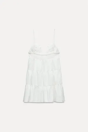 Zara dress mini Boho floral ruffle Poplin flowy cotton white summer vacation thumbnail 9