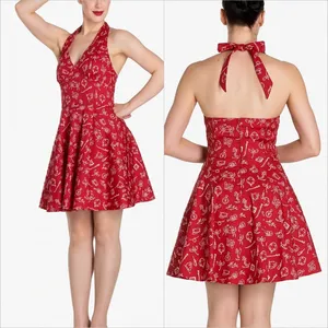 Hell‎ Bunny Red Nautical Print Halter Dress Womens Large Rockabilly Retro Pinup thumbnail 2