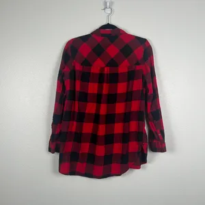 H&M Women's Button Front‎ Buffalo Plaid Shirt Red Black Sz 12 thumbnail 5