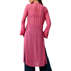 NWT Anthropologie‎ Womens Long Sleeve Sheer Tunic Dress Pink Bell Sleeve Size XL thumbnail 2