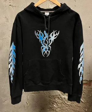 Old Navy Vintage Y2K Blue Flame Graphic Sleeve Hit Grunge Hoodie Medium Oversize thumbnail 1