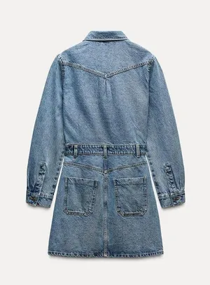 ZARA dress denim long sleeve mini button up casual jean dress thumbnail 3