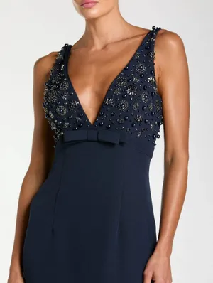 NWOT Mac Duggal 2278 Navy Sleeveless Embellished Crepe Gown With Bow Size 4 thumbnail 4