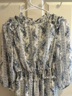 Moon River Women’s White And Blue Tiered Flowy Midi Dress Size Small thumbnail 6