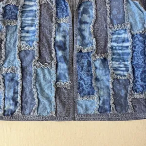 Handmade Patchwork Jacket Women L Blue Quilted Rag Style Artisan Boho Chore Coat thumbnail 8