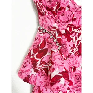 NWT ZARA Rose Floral Jacquard Peplum Mini Dress Size Medium Rhinestone Strapless thumbnail 10