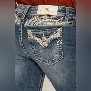 Jeans Lightly Loved Worn Once. Beautiful Pearls, Rhinestones, Sequins thumbnail 2
