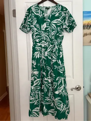 Anthropologie Meadow Rhodes Green Leaf Print Dress thumbnail 2