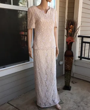 Scala Elegant Lace Evening Dress in Blush thumbnail 2