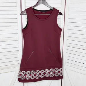 Athleta Sleeveless Tunic Fleece‎ Lined Scuba Knit Dress Maroon Small thumbnail 8