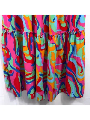 Colorful Abstract Print Tiered Maxi Skirt Size M thumbnail 3