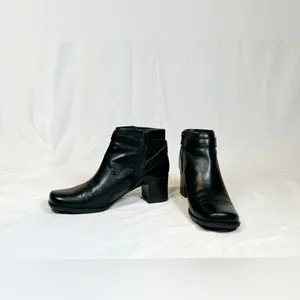 Vintage 90s Covington Black Leather Fawn Square Toe Booties Ankle Boots~7~ thumbnail 2