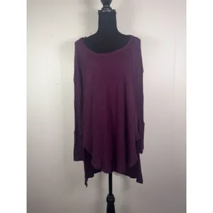 Free People We The Free Purple Thermal Waffle Knit Layered Tunic Top L thumbnail 2