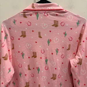 PJ Salvage Whimsy Boot Scootin Pink Pajama Set Western Cowboy Hearts Medium thumbnail 7