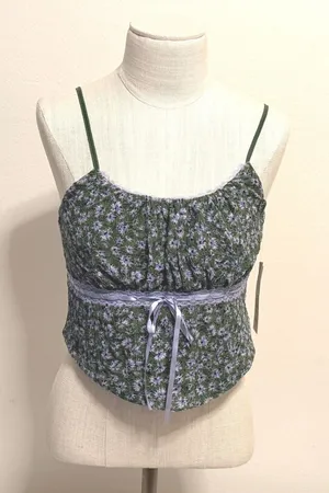 No Boundaries‎ Women Green Purple Floral Lace Camisole Ribbon Crop Top XL 16-18 thumbnail 1