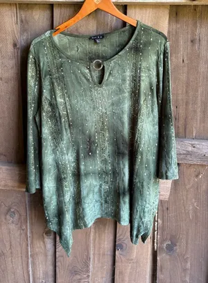 Vintage Whimsigoth Green Sequin 3/4 Sleeve Top thumbnail 1