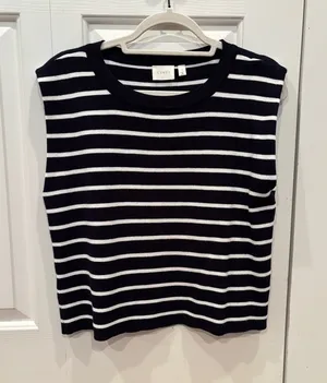 Marshalls Navy Blue and White Striped Top thumbnail 1