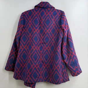 C. Wonder Geometric Diamond Print Coat Navy Red Brooch Women’s S NWOT thumbnail 7