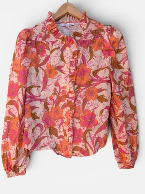 Love the Label Cotton Ruffle Neck Blouse Pink Size XS thumbnail 1