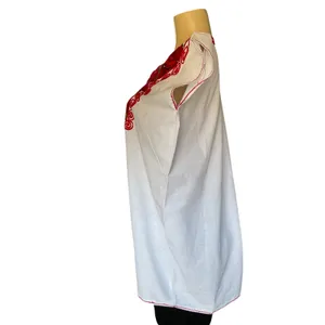 Mexican Embroidered Blouse Artesanal Floral Top White Cotton Boho Festival thumbnail 2