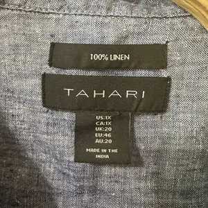 Tahari Linen Tunic Top Button Accent 3/4 Sleeve Blouse Blue V-Neck‎ Womens 1X thumbnail 5