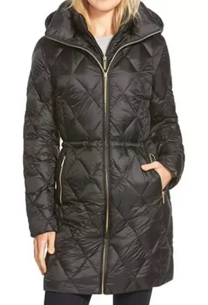 Michael Kors petite quilted Hooded Black Packable Puffer Coat jacket size small thumbnail 1