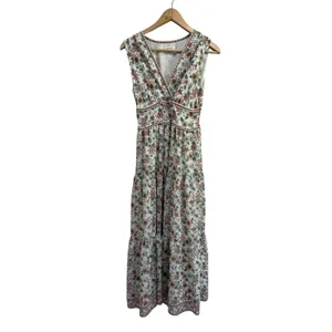 Max Studio Floral V-Neck Tiered Maxi Dress Smocked Back Sleeveless Size XS thumbnail 2