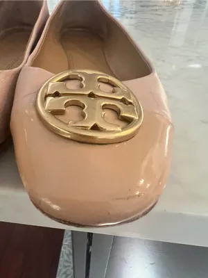 Tory Burch Blush Nude Leather Ballet Flats with Gold Logo Size 6 thumbnail 7