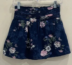 Abercrombie Kids Navy Blue Pink Floral Shirred Ruched Mini‎ Skort Girls 11/12 XS thumbnail 1