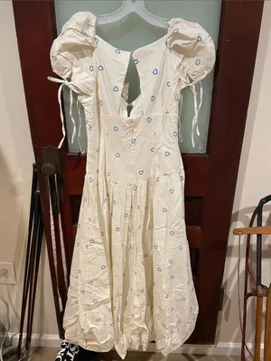 Free People Cream Puff-Sleeve Maxi Dress with Blue Heart Print thumbnail 3