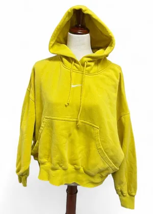 Nike Center Swoosh Yellow Oversized Boxy Pullover Hoodie‎ Streetwear Small thumbnail 1