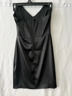 Windsor women’s Size S Black Satin Bodycon Mini Dress NWT(A500)✨ thumbnail 6