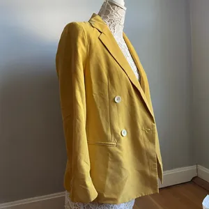Mango Suit Mustard Yellow Double Breasted Blazer Business Casual Quirky sz 2‎ thumbnail 3