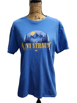 Levi‎ Strauss Graphic T-Shirt Mountain Scene Short Sleeve Tee Size L thumbnail 1