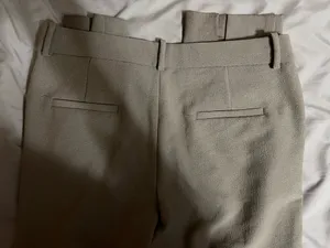 ZARA Pleated Tailored Straight Leg Pants Khaki Green thumbnail 4
